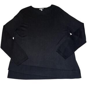 J Jill Sweater Women Large Petite Black Long Sleeve Hi Low Hem  Pullover